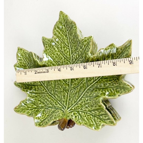 CHRIS MADDEN Green Harvest Leaf Ceramic Plate Dish 9x9” Table Decor Lot Of 6-NEW - Picture 4 of 6